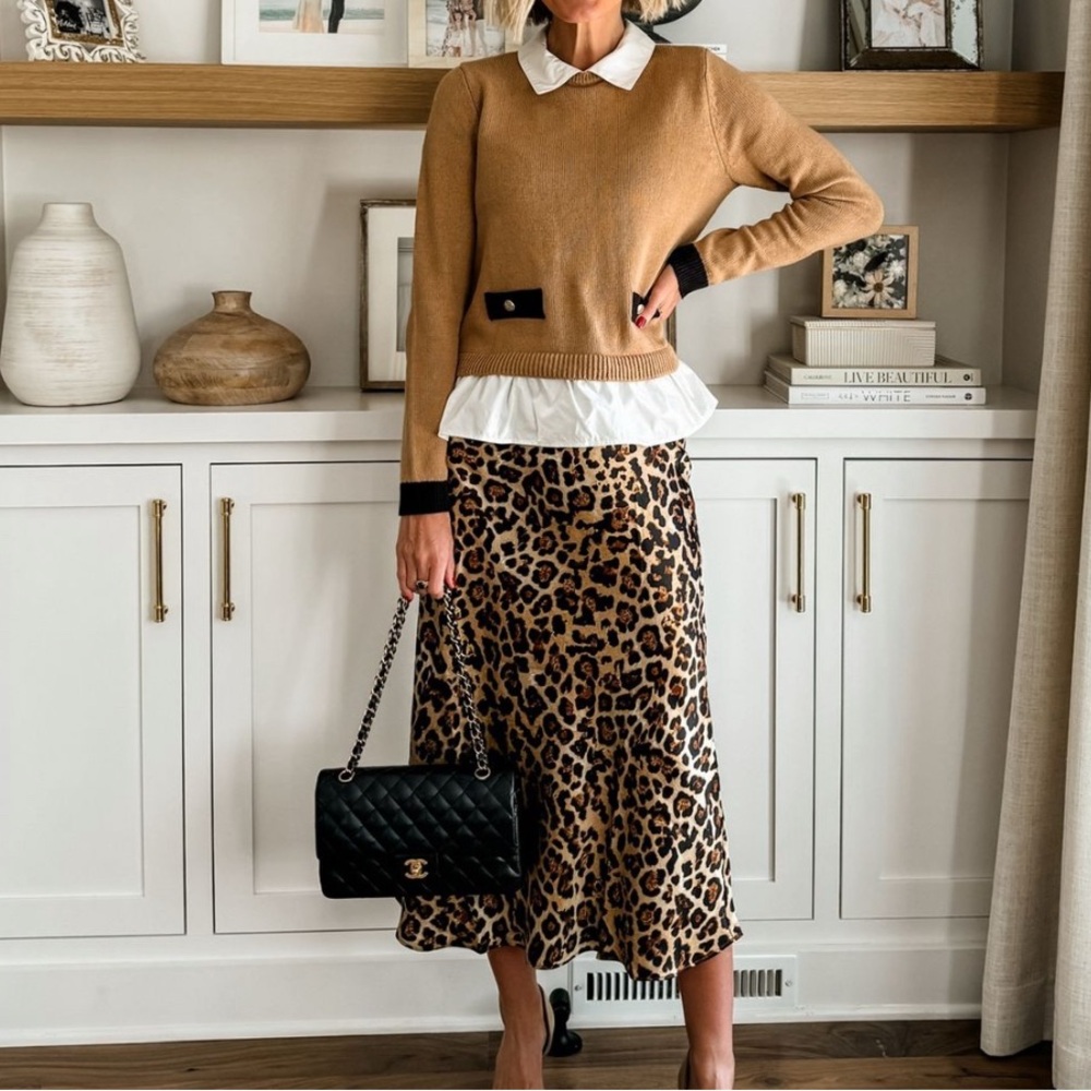 LOFT Camel Sweater with Black Details